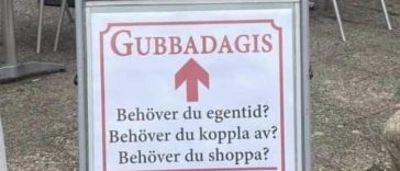 En rolig skylt med texten gubbadagis