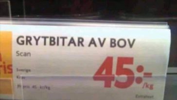 Grytbitar av bov var det ja.